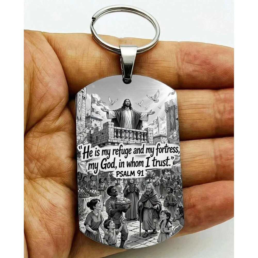 Psalm 91  God Lord Jesus Christ Stainless Keychain Reminder Faith Bless